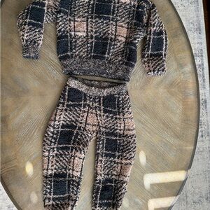 Plaid Fuzzy Sweater and Pants Set
